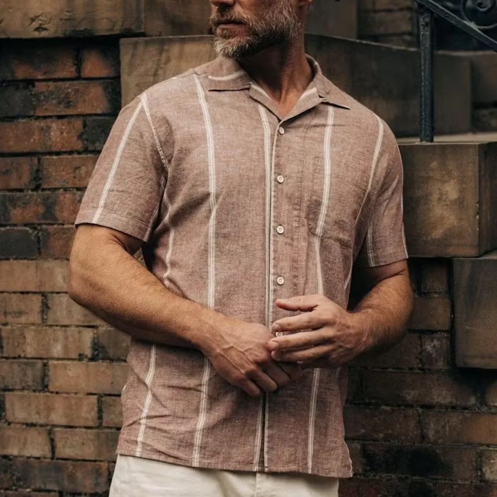 Taylor Stitch Short Sleeve Hawthorne Dried Fig Stripe - Picture 4 of 5